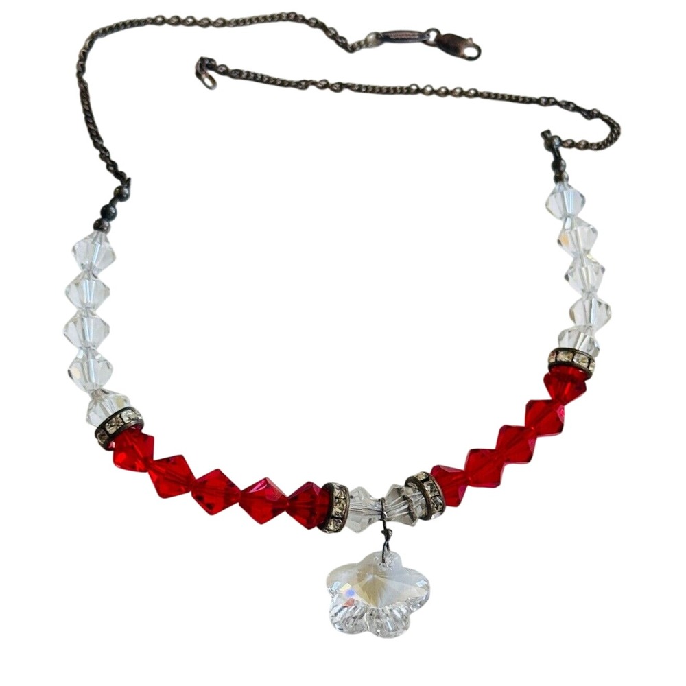 VTG Paolo Romeo signed red Crystal Necklace Faceted sterling silver 925 Italy‎